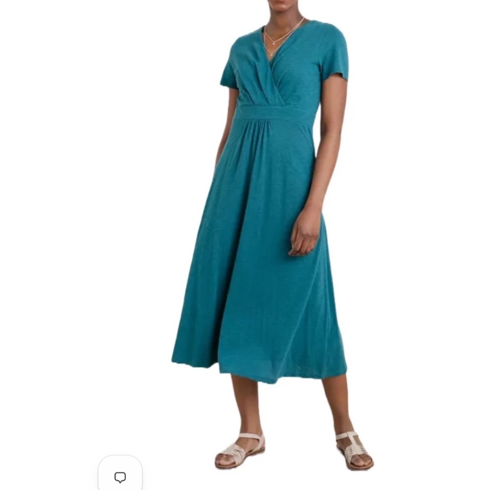 Seasalt Cornwall Chapelle Dress Womens 12T Teal Organic Cotton Midi Wrap V-Neck